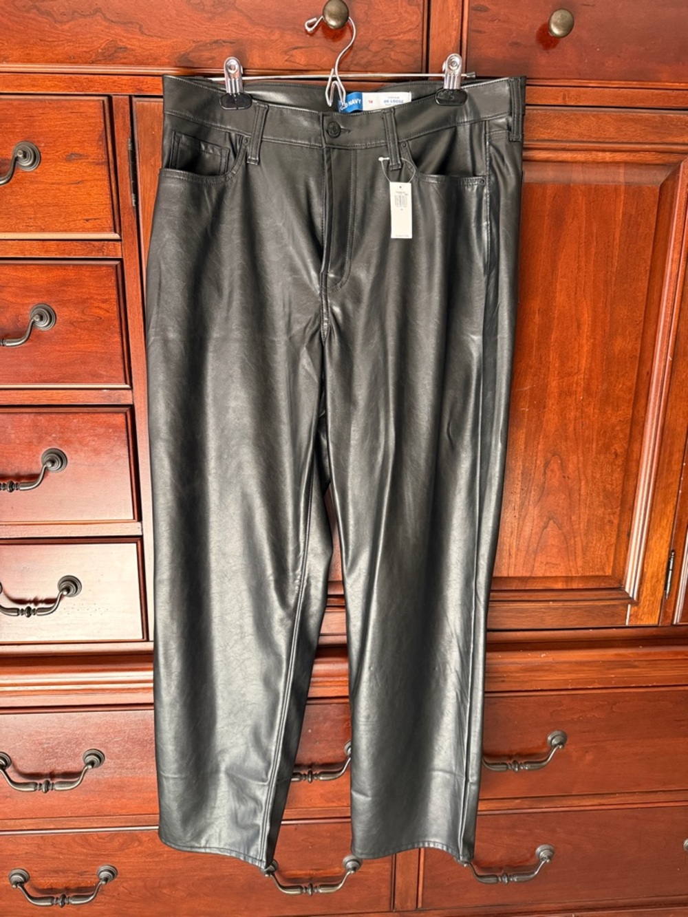 Old Navy Black High-Rise OG Loose Faux Leather Pants, Size 14, NWT